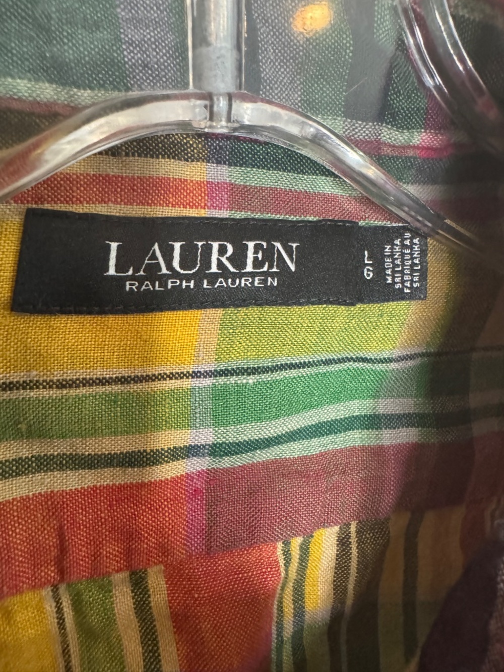 LAUREN Ralph Lauren Linen Shirt Plaid Pocket Button Down Long Sleeve Women's L - Picture 3 of 8
